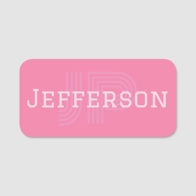 Fashionable Flamingo Pink Modern Monogram Name Tag (Front)