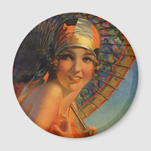 Fashionable Flapper Girl w Parasol  Cloche Magnet