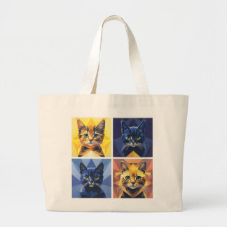 Fashionable Four panel Cats Geometric Stylist Tote