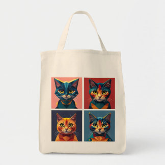 Fashionable Four panel Cats Geometric Stylist Tote Bag