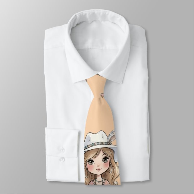 Fashionable girl strolling with her cat neck tie (Tied)