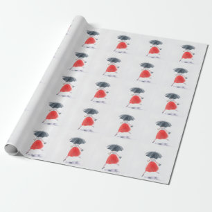 Fashionable Girl: Umbrella Rain Illustration Wrapping Paper
