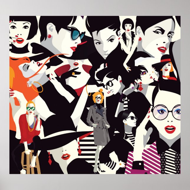 Fashionable girls collage: pop art poster (Front)