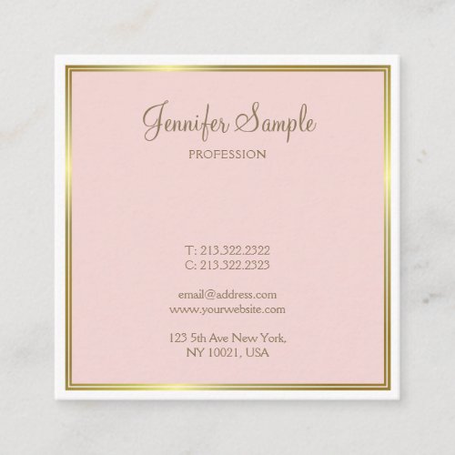 Fashionable Gold Blush Pink Handritten Script Luxe Square Business Card