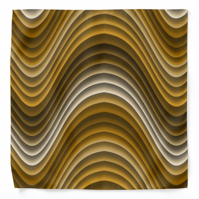 Fashionable Gold Brown & Tan Abstract Wave Pattern Bandana (Front)