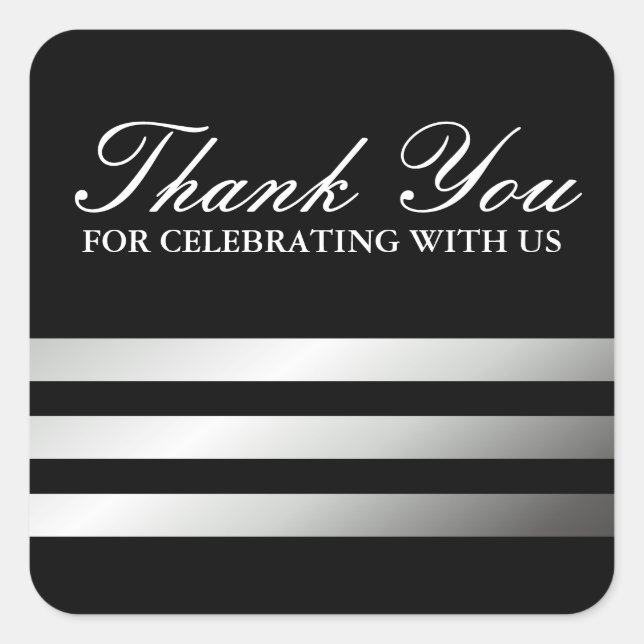 Fashionable gray gradient stripes thank you square sticker (Front)