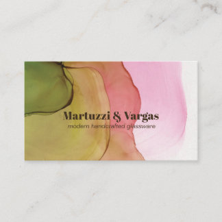 Fashionable Green Pink & Amber Alcohol Ink Art Business Card