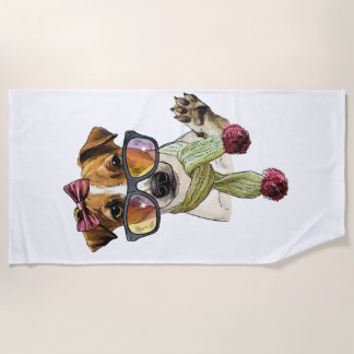 Fashionable jack russell terrier hipster Bath Tow Beach Towel