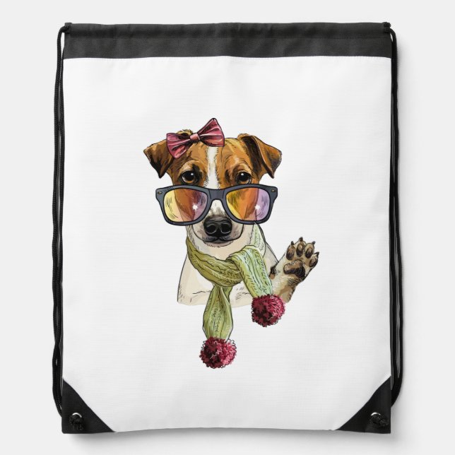  Fashionable jack russell terrier hipster Bath Tow Drawstring Bag (Front)