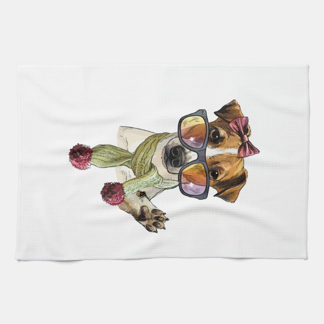  Fashionable jack russell terrier hipster Bath Tow Kitchen Towel (Horizontal)