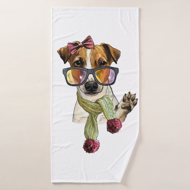  Fashionable jack russell terrier hipster Bath Towel (Bath Towel)