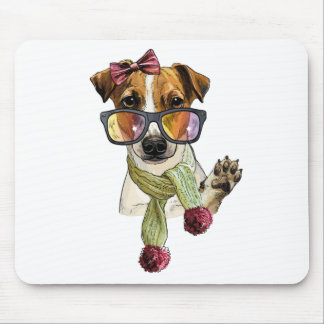 Fashionable jack russell terrier hipster mouse pad