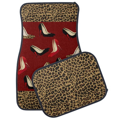 Fashionable Jaguar and Stiletto Print Car Mat Set