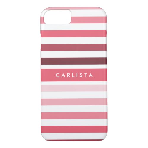 Fashionable Large Stripes and Name in Coral Pink iPhone 87 Case