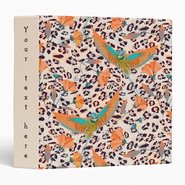 Fashionable leopard print, birds of Paradise 3 Rin 3 Ring Binder (Front/Spine)