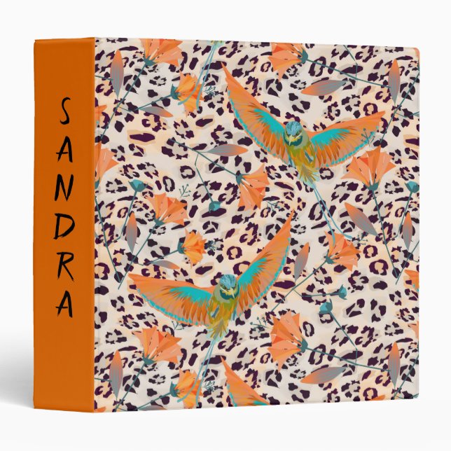 Fashionable leopard print, birds of Paradise 3 Ring Binder (Front/Spine)