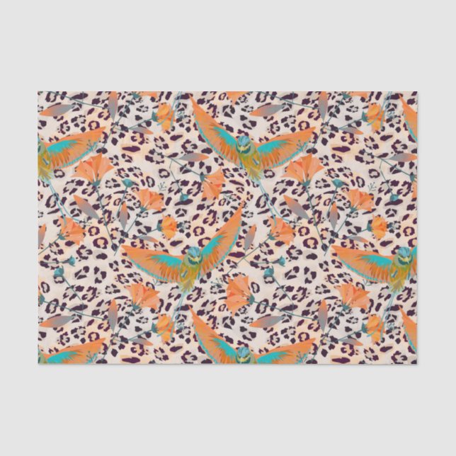 Fashionable leopard print, birds of Paradise Tissue Paper (Front)