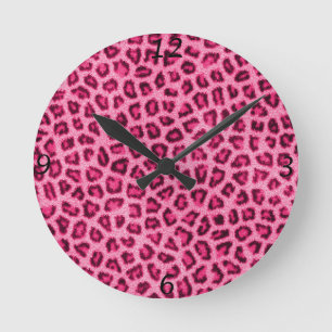 Fashionable leopard skin fluffy fur effect round clock