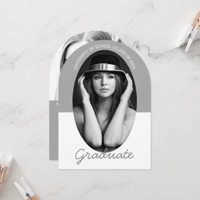Fashionable Modern Photo Graduation Invitation (Front/Back In Situ)