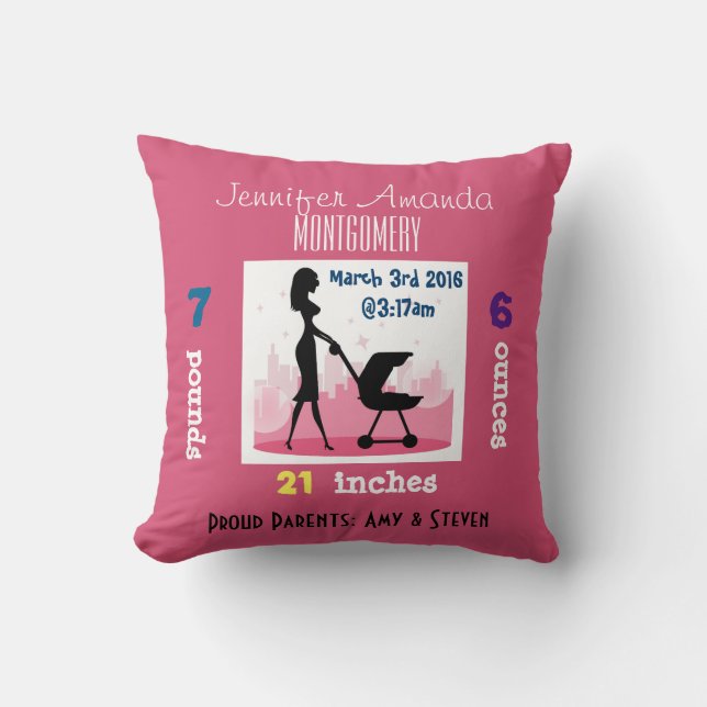 Fashionable Mommy Baby Announcement Throw Pillow (Front)
