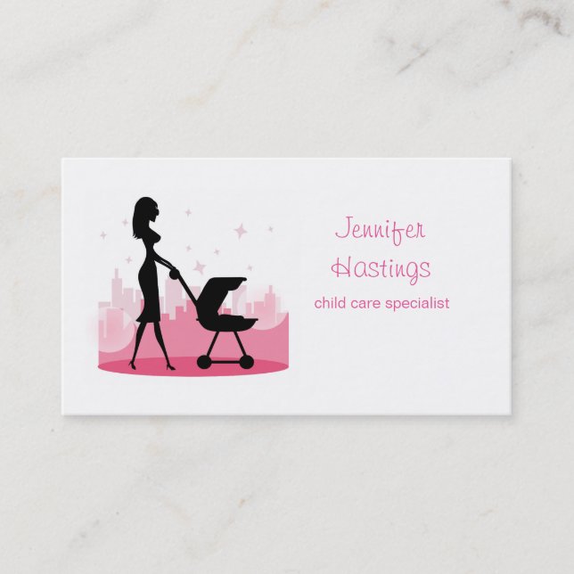 Fashionable Mommy Pushing Baby Carriage Calling Card (Front)