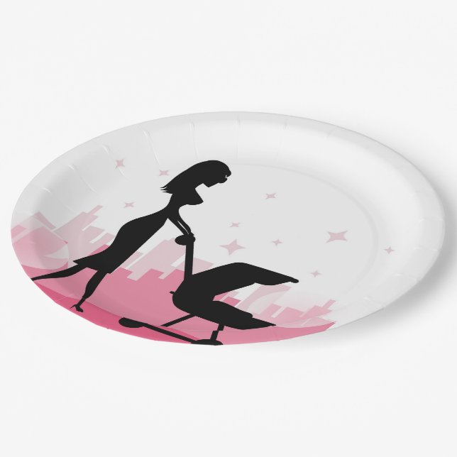 Fashionable Mommy Pushing Baby Carriage Paper Plates (Angled)