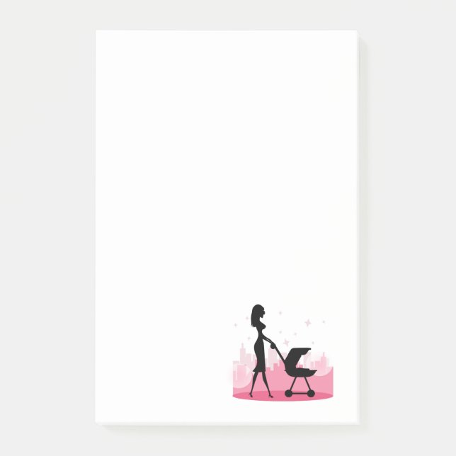 Fashionable Mommy Pushing Baby Carriage Post-it Notes (Front)