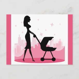 Fashionable Mommy Pushing Baby Carriage Postcard