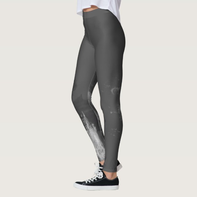 Fashionable Monochrome Urban Graffiti Smear Leggings (Left)