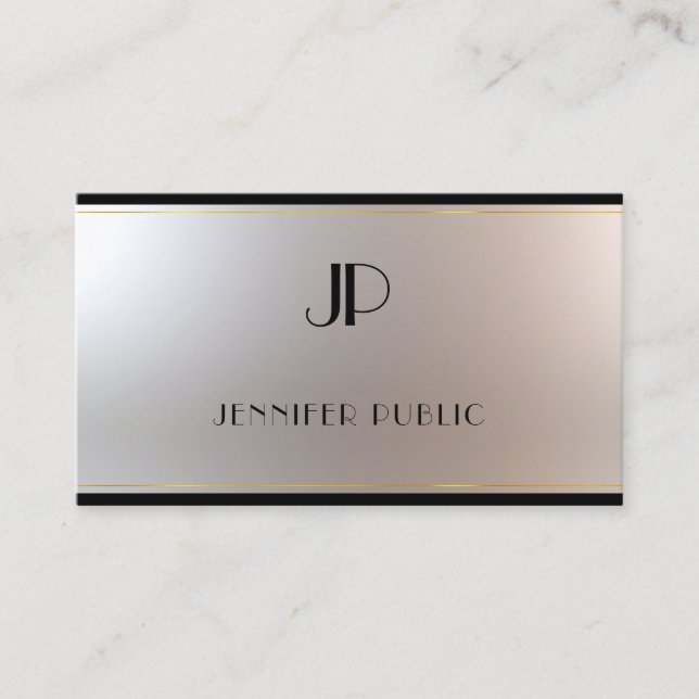 Fashionable Monogram Gold Silver Unique Glamour Business Card (Front)