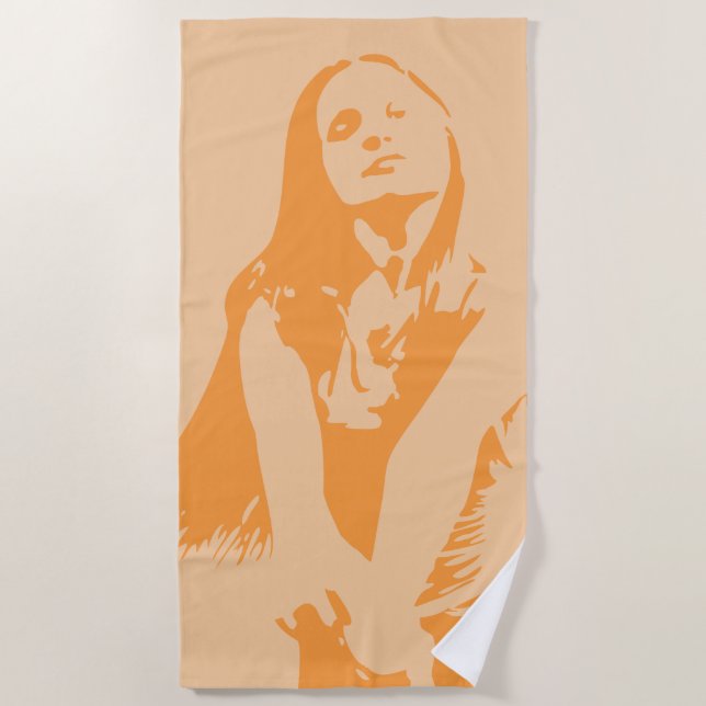 Fashionable Orange Dancing Girl Silhouette Beach Towel (Front)