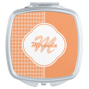 Fashionable Orange Houndstooth Monogram and Name Vanity Mirror