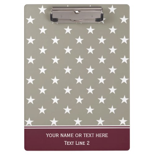 Fashionable Pebble Grey  Bordeaux Red White Stars Clipboard