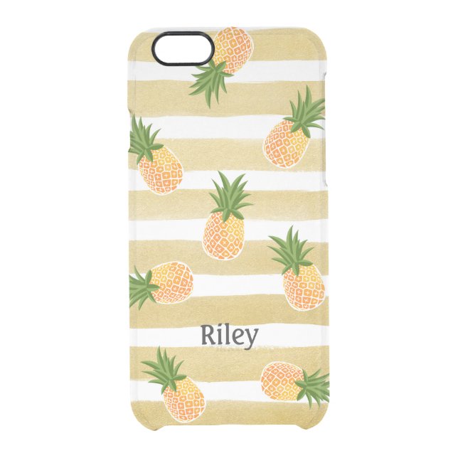 Fashionable Pineapple Pattern with Gold Stripes Uncommon iPhone Case (Back)