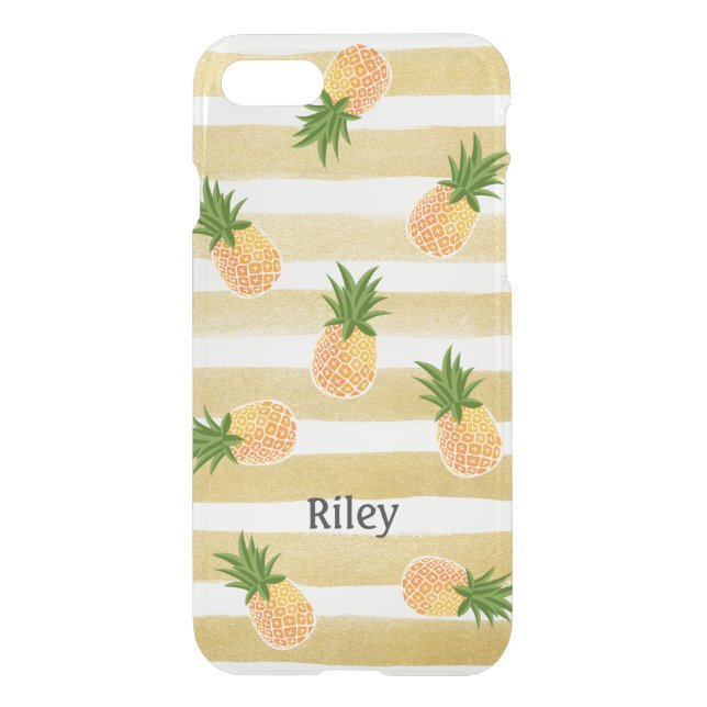 Fashionable Pineapple Pattern with Gold Stripes Uncommon iPhone Case (Back)
