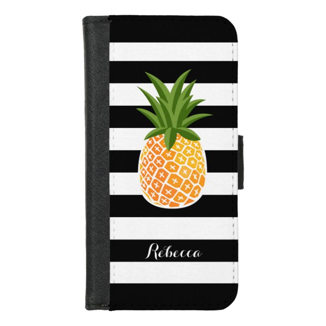 Fashionable Pineapple with Black White Stripes iPhone Wallet Case (Front)