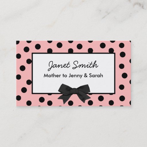 Customizable Fashionable Pink and Black Polka Dot Mommy Card Business Card