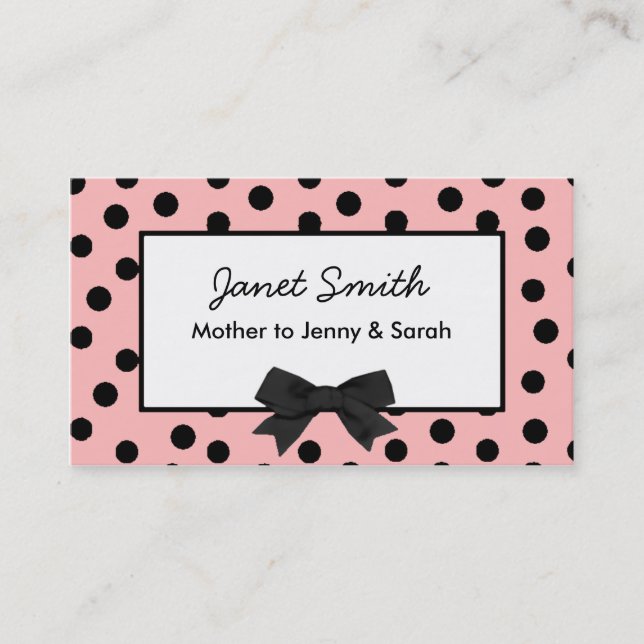 Fashionable Pink and Black Polka Dot Mommy Card (Front)