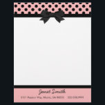 Fashionable Pink & Black Business Letterhead<br><div class="desc">Pretty letterhead stationery, with graphics of a pink, with black polka dot header, with a black border and black bow, in the middle. A black band, at the bottom, acts as a border for the pink footer part of the page, with custom black text ready to personalize. Pretty retro yet...</div>