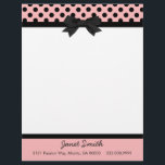 Fashionable Pink & Black Business Letterhead<br><div class="desc">Pretty letterhead stationery, with graphics of a pink, with black polka dot header, with a black border and black bow, in the middle. A black band, at the bottom, acts as a border for the pink footer part of the page, with custom black text ready to personalize. Pretty retro yet...</div>