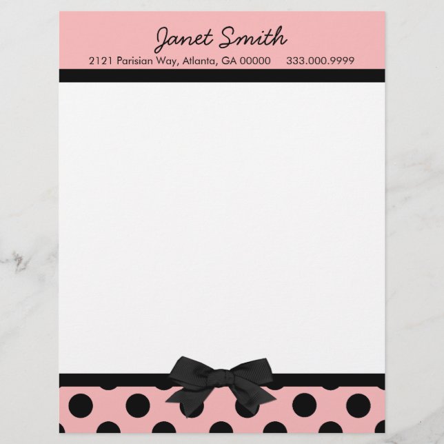 Fashionable Pink & Black Business Letterhead (Front)
