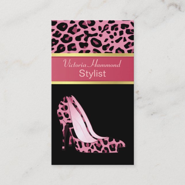 Fashionable Pink Jaguar Print Business Card (Front)
