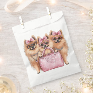 Fashionable Pomeranian Dogs Pink Purse Favor Bag