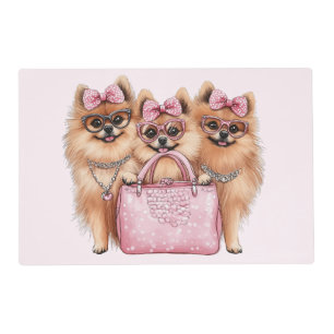 Fashionable Pomeranian Dogs Pink Purse Placemat