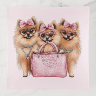Fashionable Pomeranian Dogs Pink Purse Trinket Tray