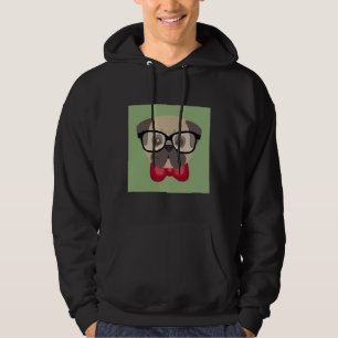 Fashionable Pug - Pug with Red Bowtie and Green Ba Hoodie