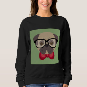 Fashionable Pug - Pug with Red Bowtie and Green Ba Sweatshirt