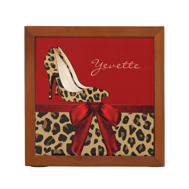 Fashionable Red and Jaguar Custom Desk Organizer (Front)