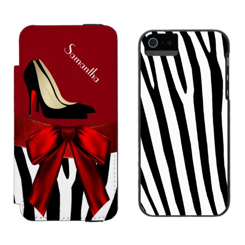 Fashionable Red  Zebra Print iPhone 5 Wallet Case