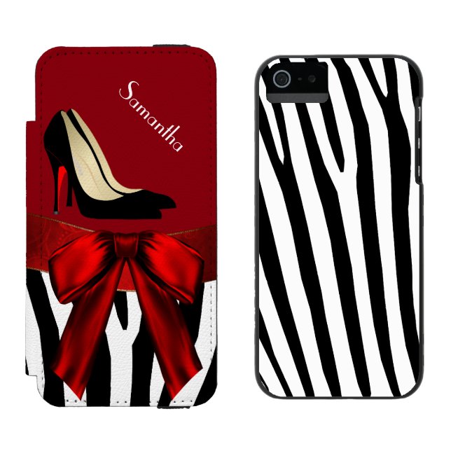 Fashionable Red & Zebra Print iPhone 5 Wallet Case (Side by Side)